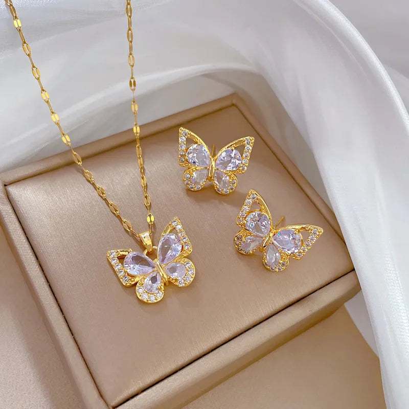 18K Gold Plated Butterfly Pendant Set – Elegant Minimal Jewellery for Women